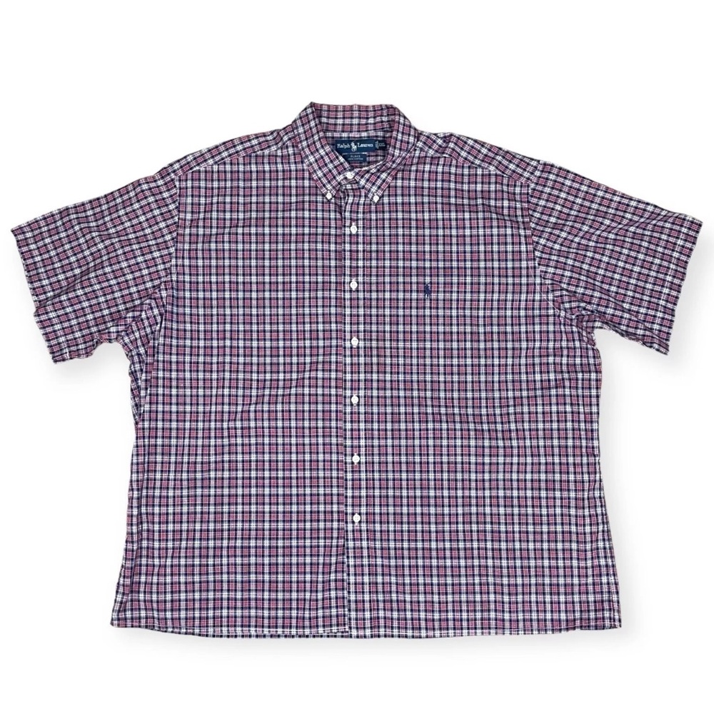 Ralph Lauren Shirt Adult 2xl Blue Red Short Sleeve Button Up Casual Mens